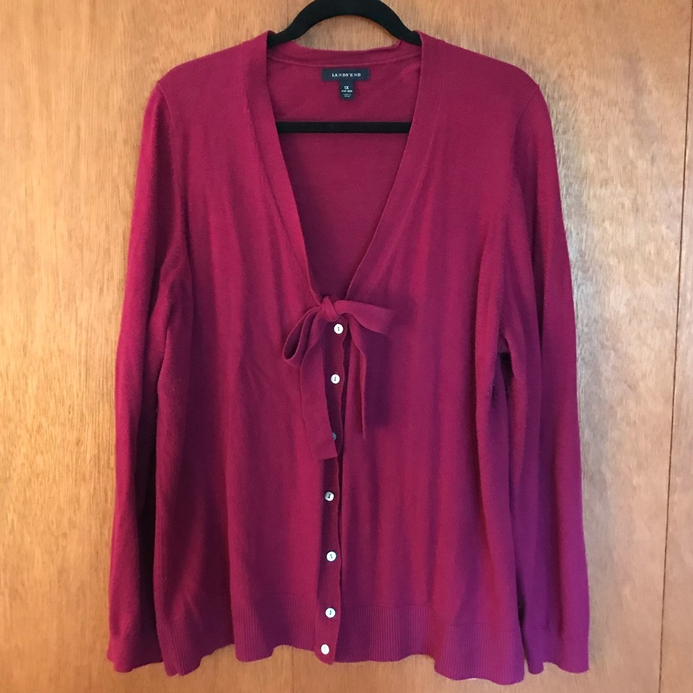 EUC Lands’ End V-Neck Cardigan w.Tie/Bow